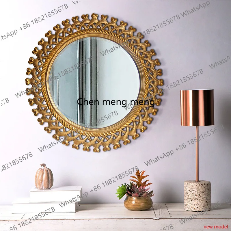 Entrance mirror living room fireplace high definition round American storefront decoration, European retro carved mirror h178
Entrance mirror living room fireplace high definition round American storefront decoration, European retro carved mirror h178