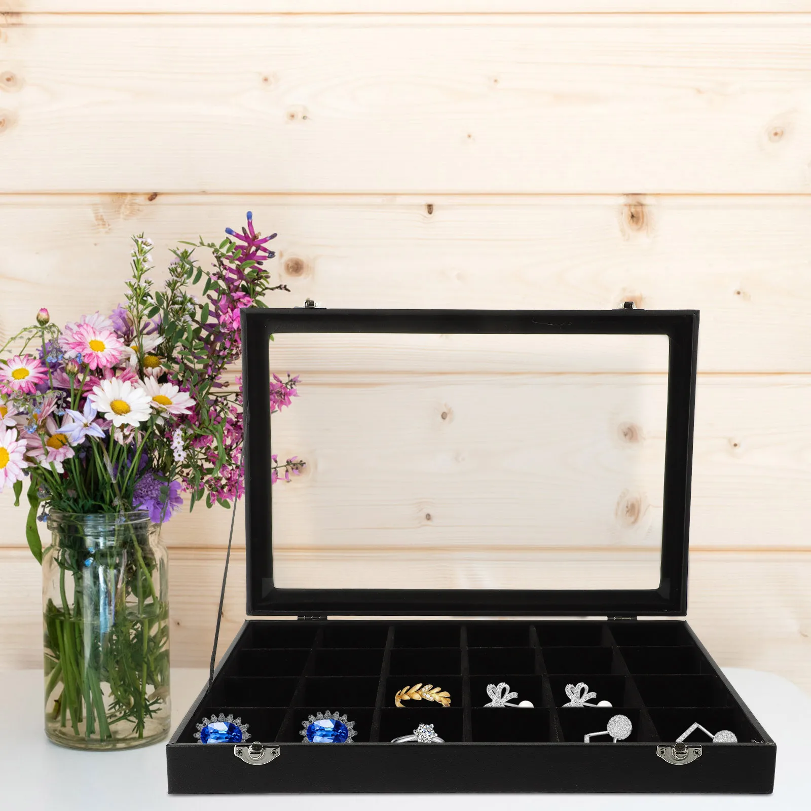 Jewelry Organizer Case Clear Glass Lid Compact Storage For Earrings Necklaces Rings Jewelry Display Box Desktop Tabletop
Jewelry Organizer Case Clear Glass Lid Compact Storage For Earrings Necklaces Rings Jewelry Display Box Desktop Tabletop