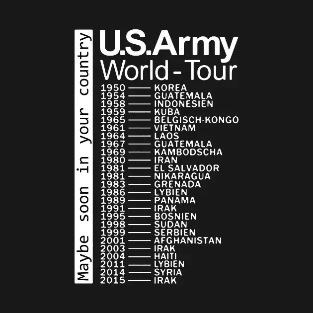 The US Army World Tour T-Shirt 100% Cotton O-Neck Summer Short Sleeve Casual Mens T-shirt Size S-3XL 
The US Army World Tour T-Shirt 100% Cotton O-Neck Summer Short Sleeve Casual Mens T-shirt Size S-3XL