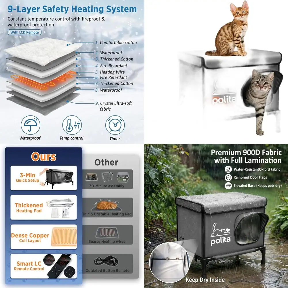 Durable Outdoor Heated Cat Shelter: Insulated, Waterproof, with Elevated Design and Safe Exit for Stray Cats in Winter
Durable Outdoor Heated Cat Shelter: Insulated, Waterproof, with Elevated Design and Safe Exit for Stray Cats in Winter