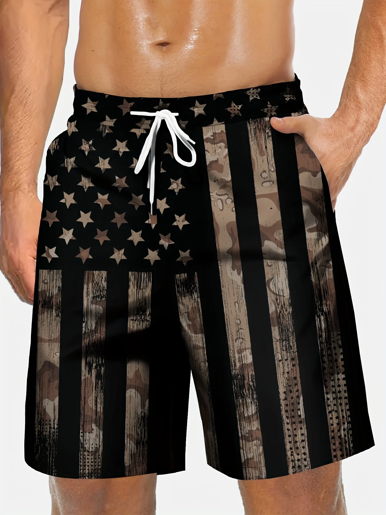 Men's Stylish American Flag Pattern Summer Vacation Drawstring Shorts With Pockets, Single Layer Shorts Without Mesh Lining
Men's Stylish American Flag Pattern Summer Vacation Drawstring Shorts With Pockets, Single Layer Shorts Without Mesh Lining