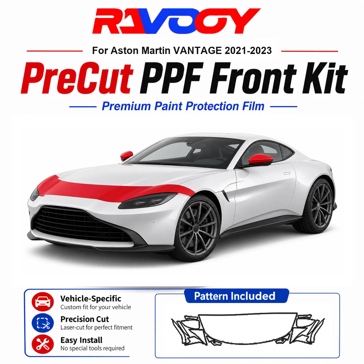 8.5mil TPU Precut PPF Kit For Aston Martin VANTAGE 2021-2023 - Hood, Fenders & Mirror Set - Self-Healing Clear Bra Film
8.5mil TPU Precut PPF Kit For Aston Martin VANTAGE 2021-2023 - Hood, Fenders & Mirror Set - Self-Healing Clear Bra Film