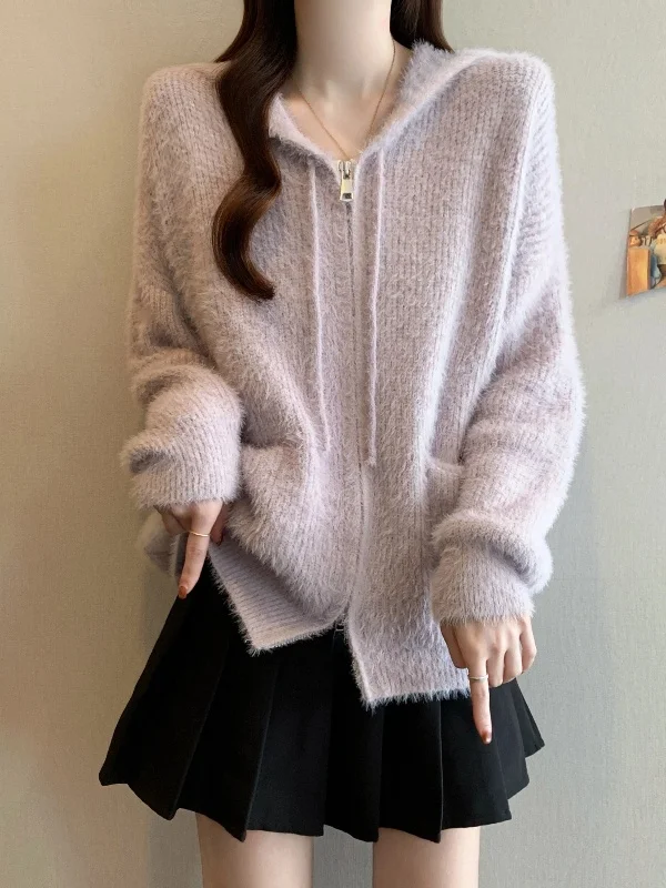 Фиолетовое длинное вязаное норковое пальто с капюшоном све, женский осенне-зимний кардиган больших размеров, повседневный удобный свитер на молнии
Фиолетовое длинное вязаное норковое пальто с капюшоном све, женский осенне-зимний кардиган больших размеров, повседневный удобный свитер на молнии