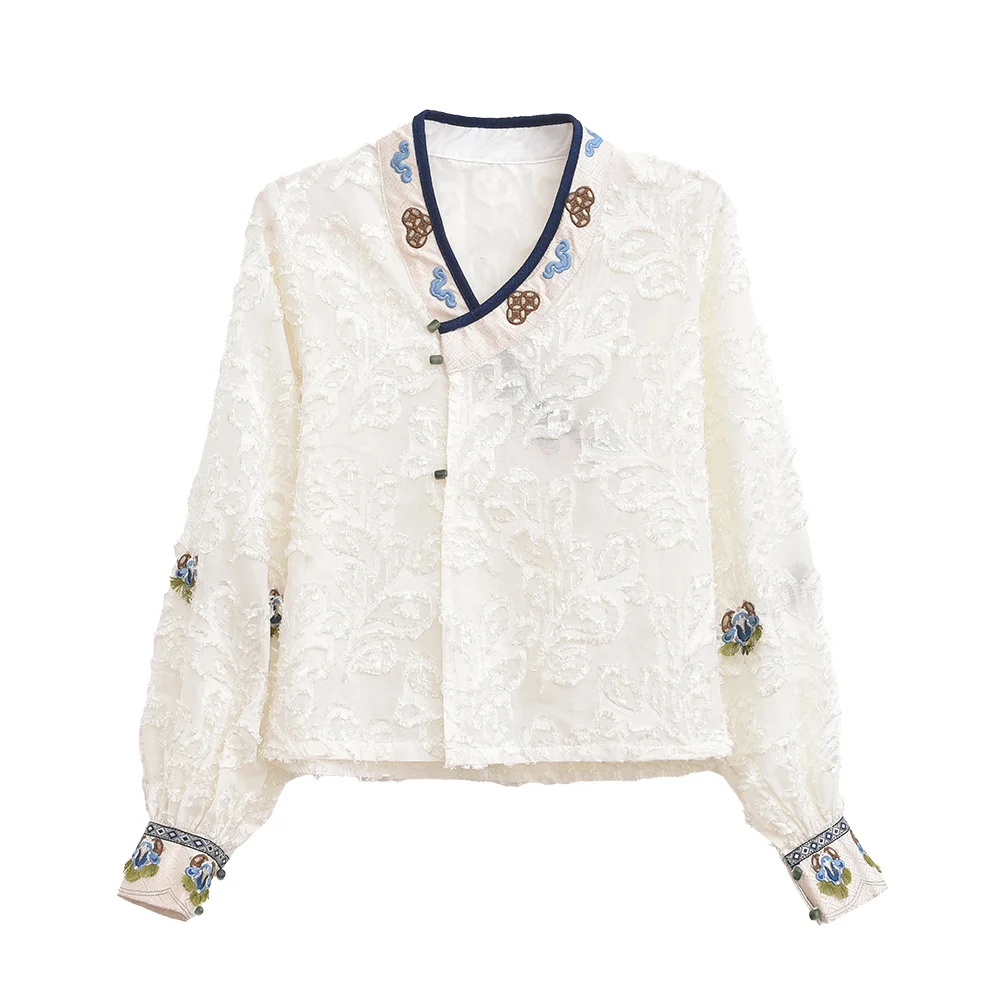 New Chinese Style Women's Embroidered Collar Shirt Hanfu Top Matched with Ma Face Skirt Loose Fit Lantern Sleeve Polyester
New Chinese Style Women's Embroidered Collar Shirt Hanfu Top Matched with Ma Face Skirt Loose Fit Lantern Sleeve Polyester