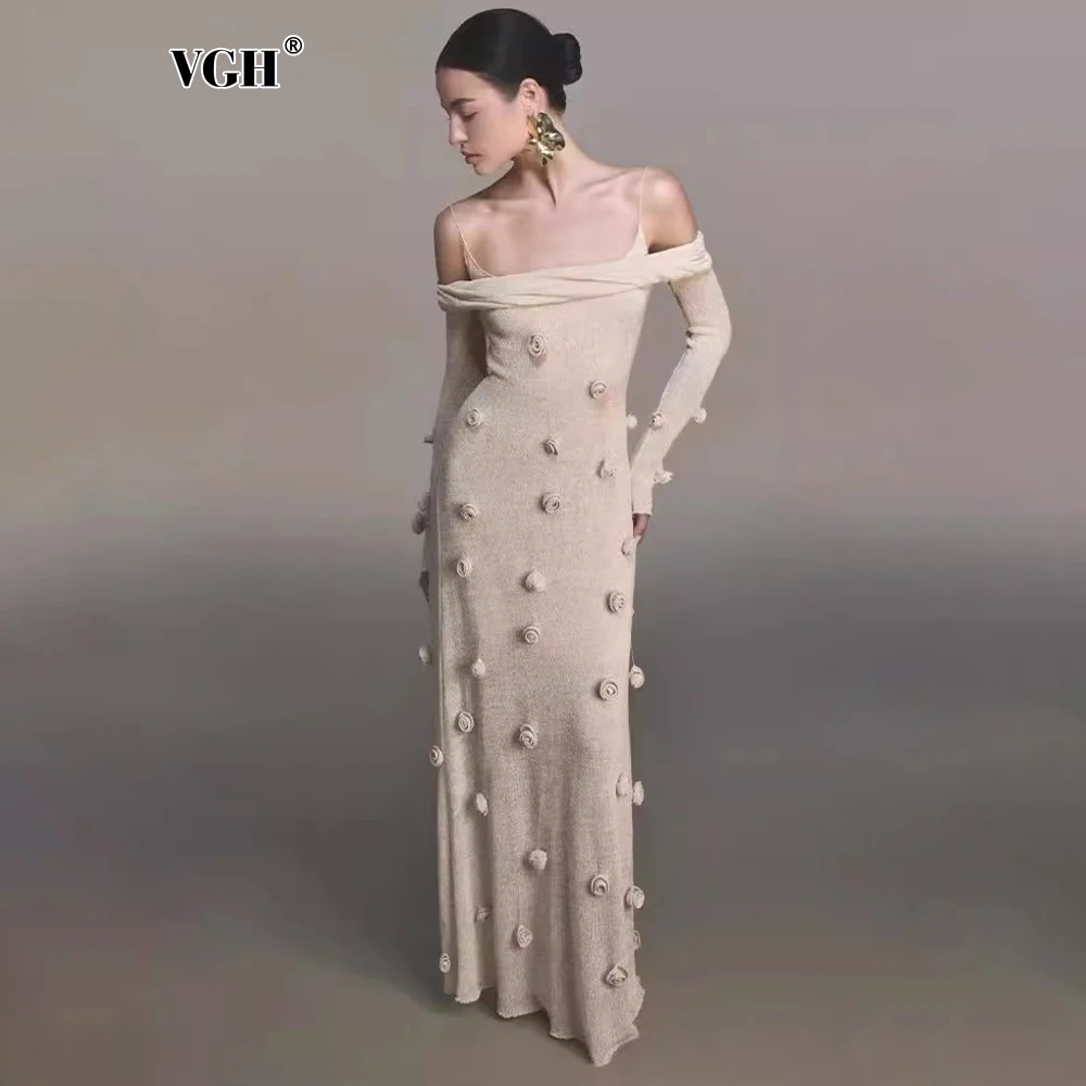 VGH Elegant Handmade Rose Slim Long Dresses for Women Square Collar Off The Shoulder Sleeve High Waist Temperament Dress Female
VGH Elegant Handmade Rose Slim Long Dresses for Women Square Collar Off The Shoulder Sleeve High Waist Temperament Dress Female