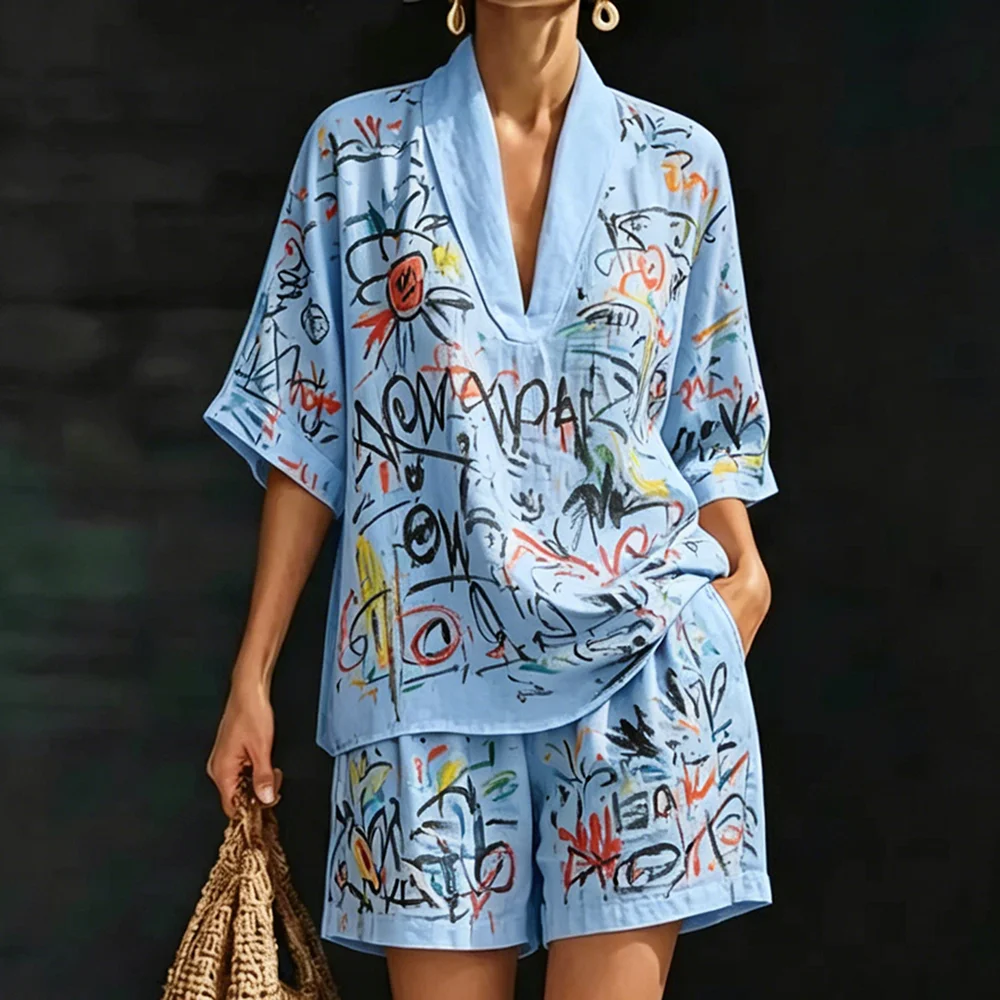 Women's Summer Casual Two-Piece Set for Women Abstract Pattern Print Top and Shorts Lightweight Daily Wear Summer Outfit
Women's Summer Casual Two-Piece Set for Women Abstract Pattern Print Top and Shorts Lightweight Daily Wear Summer Outfit