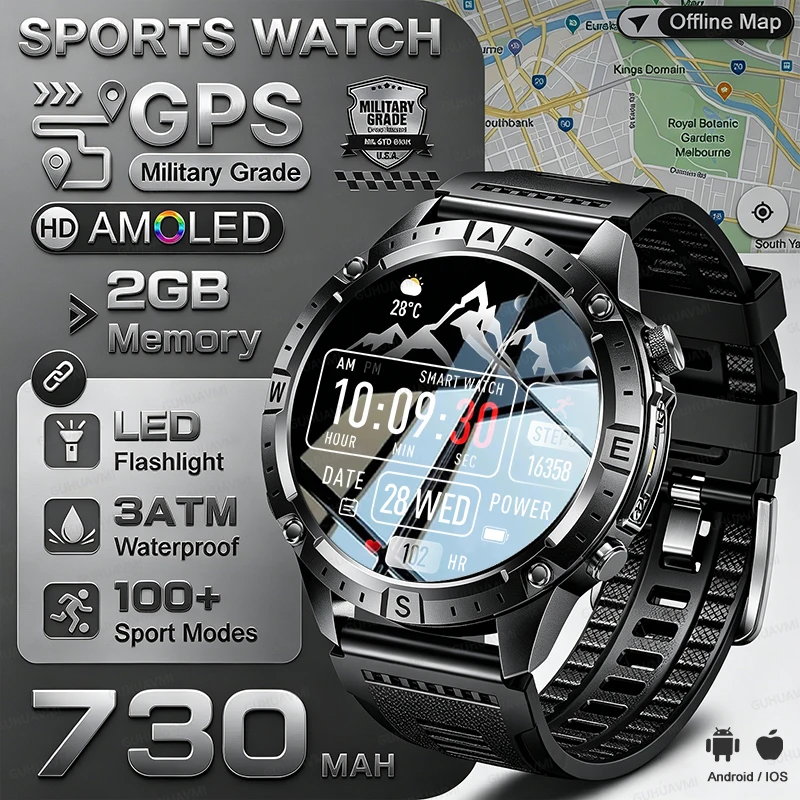 New Military Offline Map Man Smart Watch Outdoor GPS 1.43"AMOLED Screen 3ATM Waterproof LED Flashlight 730mAh BT Call Smartwatch
New Military Offline Map Man Smart Watch Outdoor GPS 1.43"AMOLED Screen 3ATM Waterproof LED Flashlight 730mAh BT Call Smartwatch