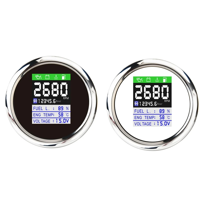 85MM 6-In-1 Multi-Functional Digital Tachometer Fuel Level Water Temp Oil Pressure Gauge Voltmeter Hourmeter Alarm
85MM 6-In-1 Multi-Functional Digital Tachometer Fuel Level Water Temp Oil Pressure Gauge Voltmeter Hourmeter Alarm