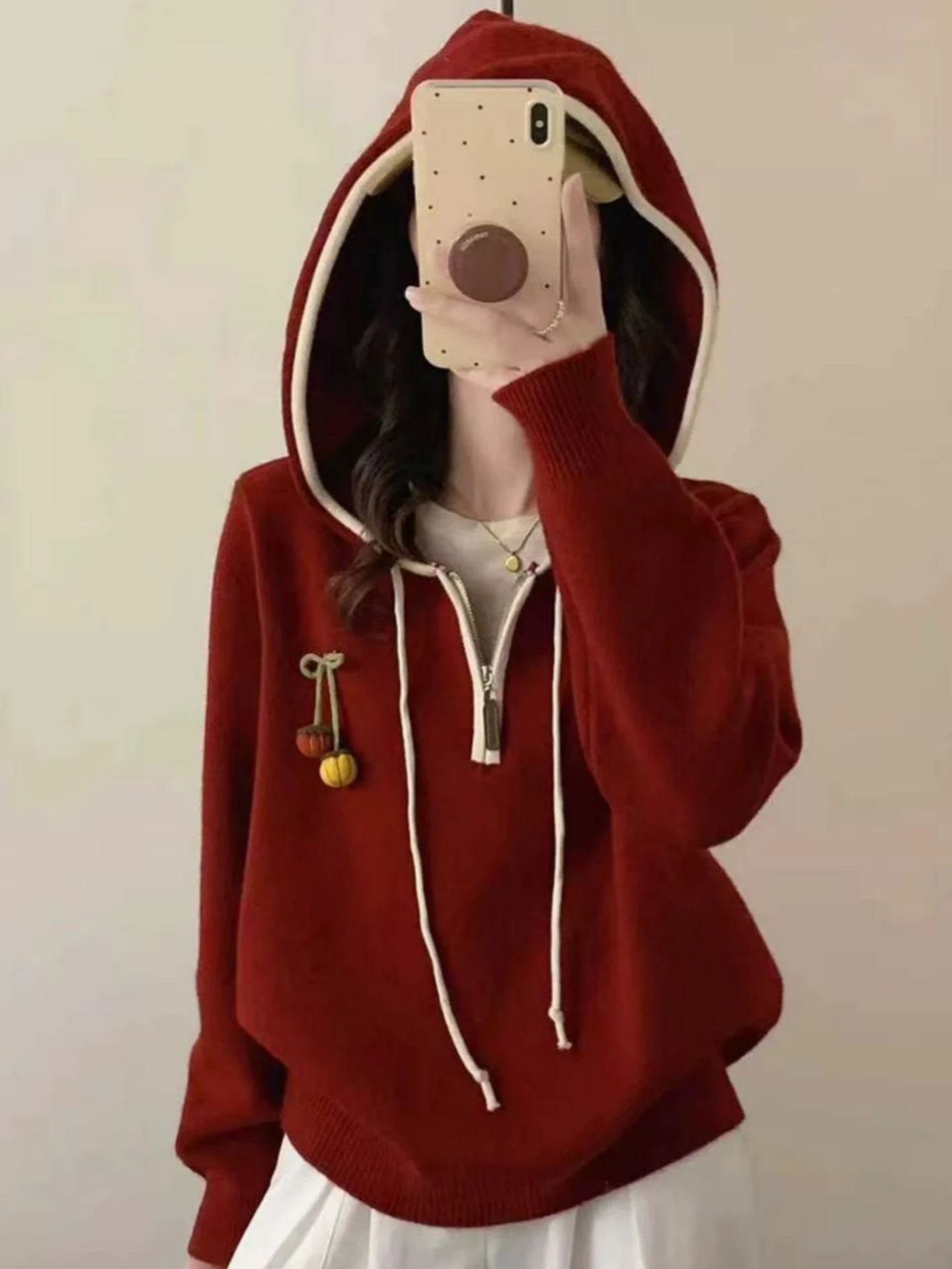 Red Hooded Knitted Base Shirt Sweater Women's Spring Autumn Loose plus Size Slimming Korean Style Top Comfortable Soft Material
Red Hooded Knitted Base Shirt Sweater Women's Spring Autumn Loose plus Size Slimming Korean Style Top Comfortable Soft Material