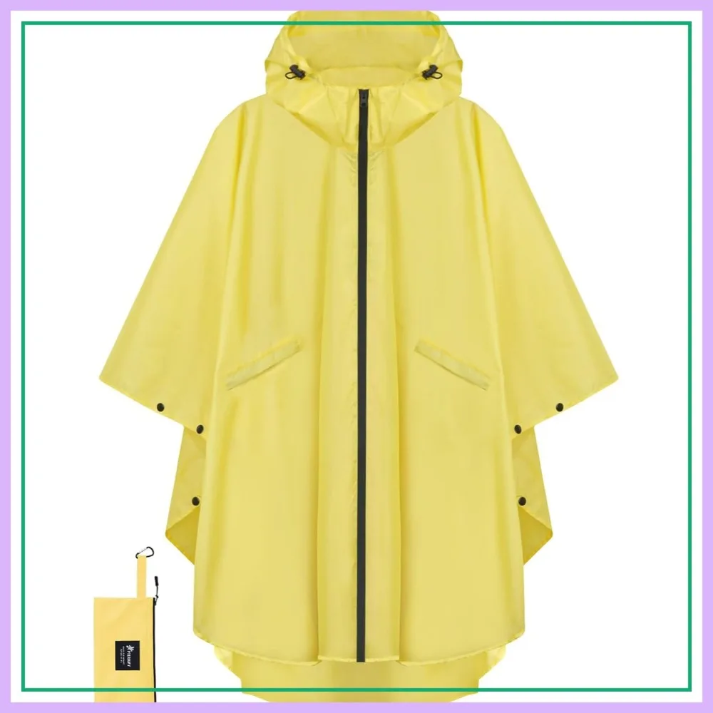 Hooded Rain Poncho for Adults with Pocket and Zipper, Waterproof Lightweight Raincoat
Hooded Rain Poncho for Adults with Pocket and Zipper, Waterproof Lightweight Raincoat