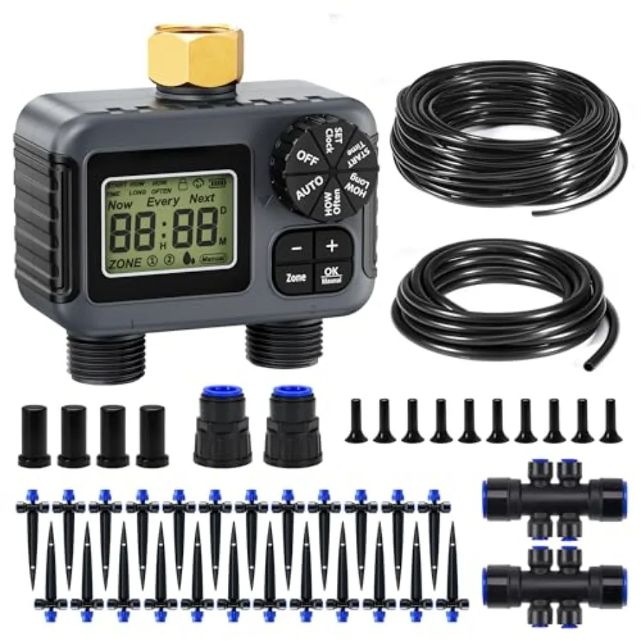 100FT Drip Irrigation Kit with Garden Water Timer-2 Zone Automatic Garden Watering System for Raised Bed Quick Connect Design I
100FT Drip Irrigation Kit with Garden Water Timer-2 Zone Automatic Garden Watering System for Raised Bed Quick Connect Design I