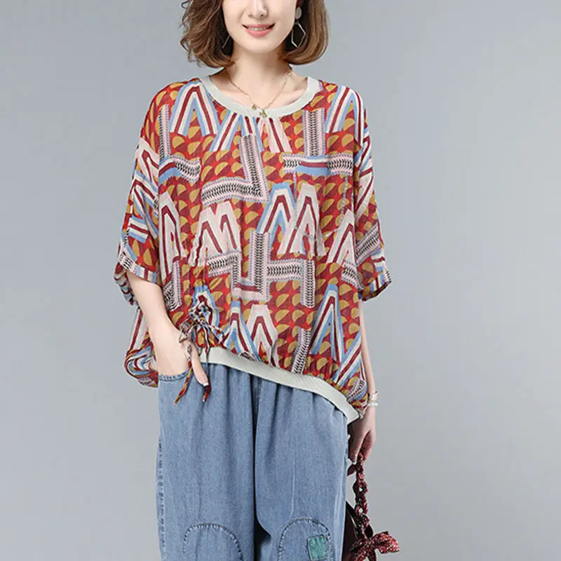 Fashion O-Neck Printed Geometric Casual Bandage Blouses Women's Clothing 2024 Summer New Loose All-match Tops Commuter Shirts
Fashion O-Neck Printed Geometric Casual Bandage Blouses Women's Clothing 2024 Summer New Loose All-match Tops Commuter Shirts