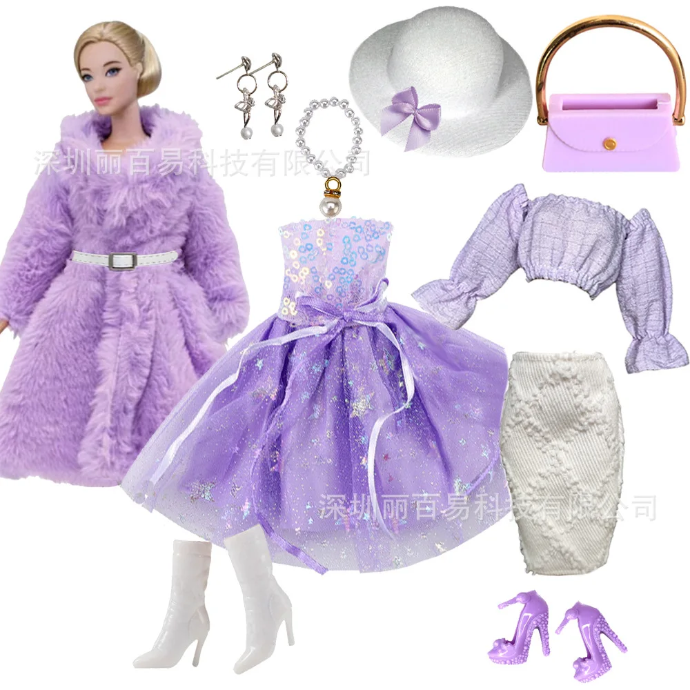 Fashion Romantic Purple Series Plush Jacket+Sequin Dress+Jewellery+Shoes+Handbag Set For 1/6 Babi Supermodel Doll Dress Up
Fashion Romantic Purple Series Plush Jacket+Sequin Dress+Jewellery+Shoes+Handbag Set For 1/6 Babi Supermodel Doll Dress Up