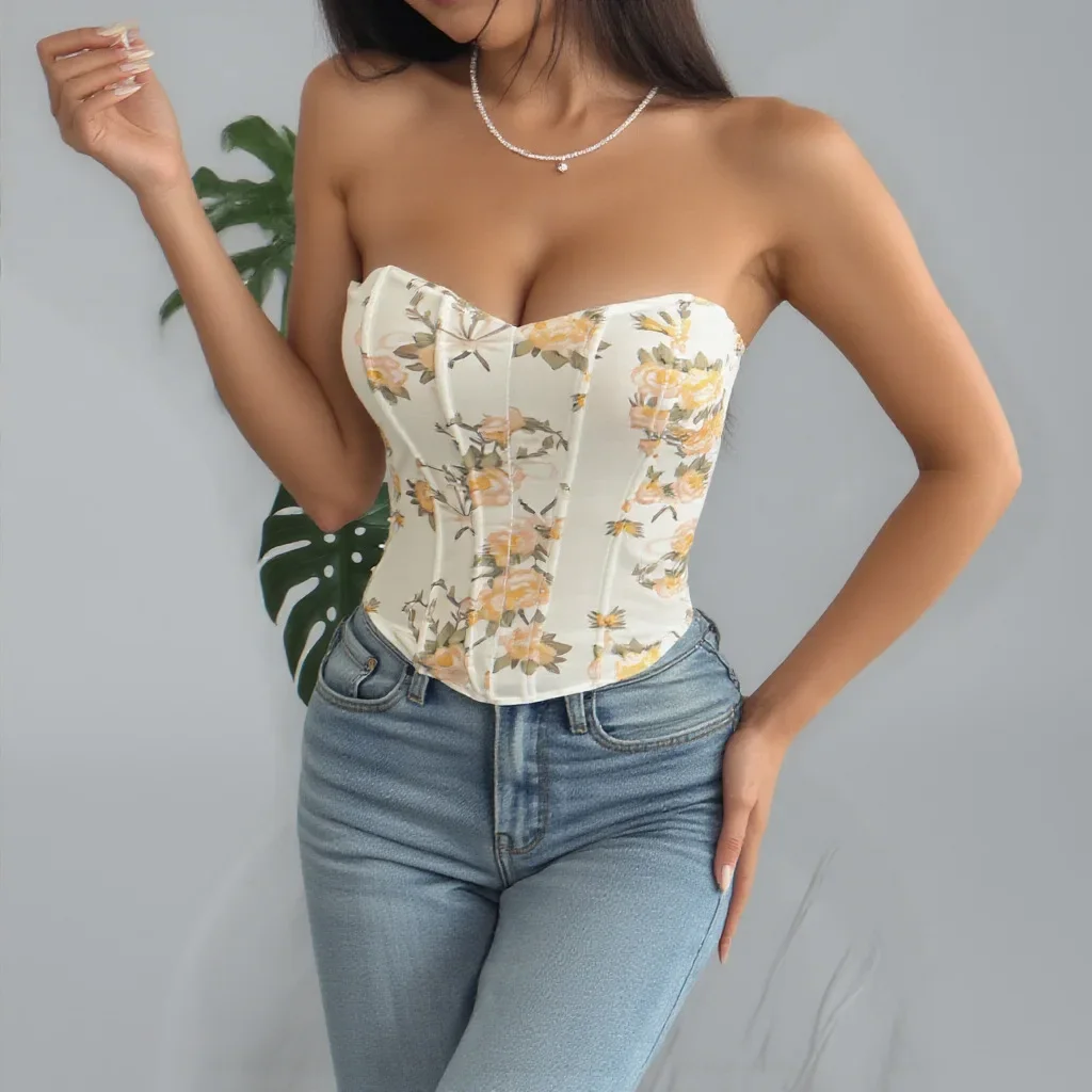 White Yellow Floral Print Strapless Corset Top Coquette Sweetheart Neck Bustier Crop Top Women Casual Party High Street Corset
White Yellow Floral Print Strapless Corset Top Coquette Sweetheart Neck Bustier Crop Top Women Casual Party High Street Corset