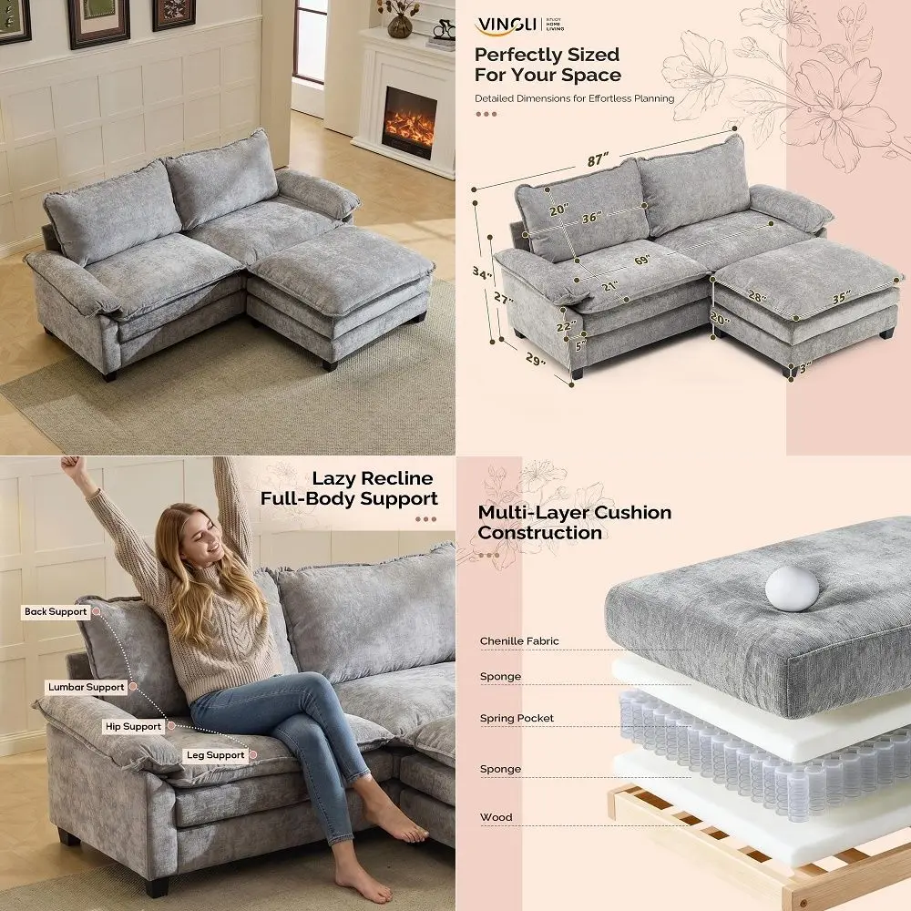 87 Convertible Sectional Sofa,LShaped Deep Seat Sofa Couch for Living Room,Modern 2Seat Loveseat Sofa with Ottoman for Small Sp
87 Convertible Sectional Sofa,LShaped Deep Seat Sofa Couch for Living Room,Modern 2Seat Loveseat Sofa with Ottoman for Small Sp