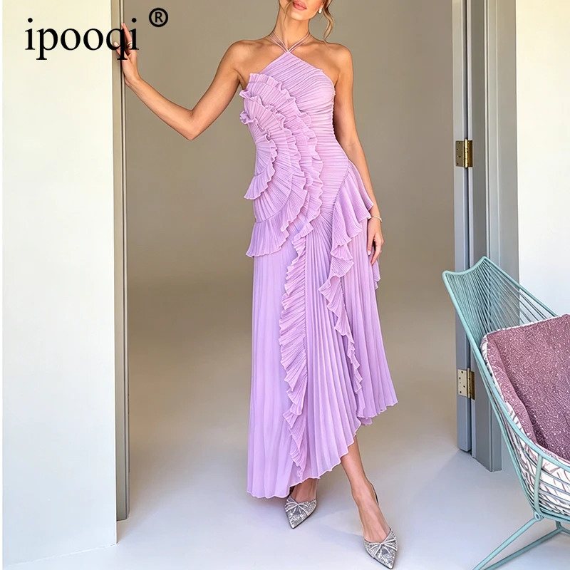 ipooqi Chiffon Pleated Maxi Dress Women Sexy Halter Neck Backless Ruffled Sleeveless Elegant Evening Party Gown Summer Vestidos
ipooqi Chiffon Pleated Maxi Dress Women Sexy Halter Neck Backless Ruffled Sleeveless Elegant Evening Party Gown Summer Vestidos