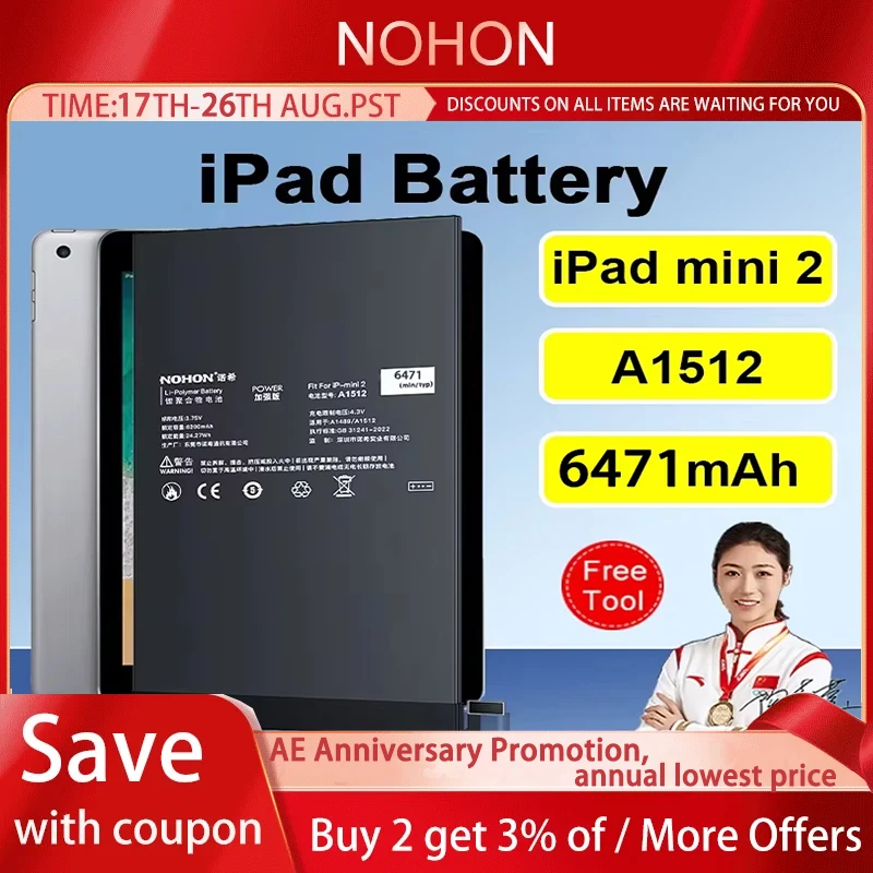 NOHON NEW Tablet Battery For iPad 6 Air 2 A1566 For iPad 5 Air 1 A1474 A1475 10.2 Mini 2 3 4 5 Pro 9.7 10.5 11 12.9 Battery
NOHON NEW Tablet Battery For iPad 6 Air 2 A1566 For iPad 5 Air 1 A1474 A1475 10.2 Mini 2 3 4 5 Pro 9.7 10.5 11 12.9 Battery
