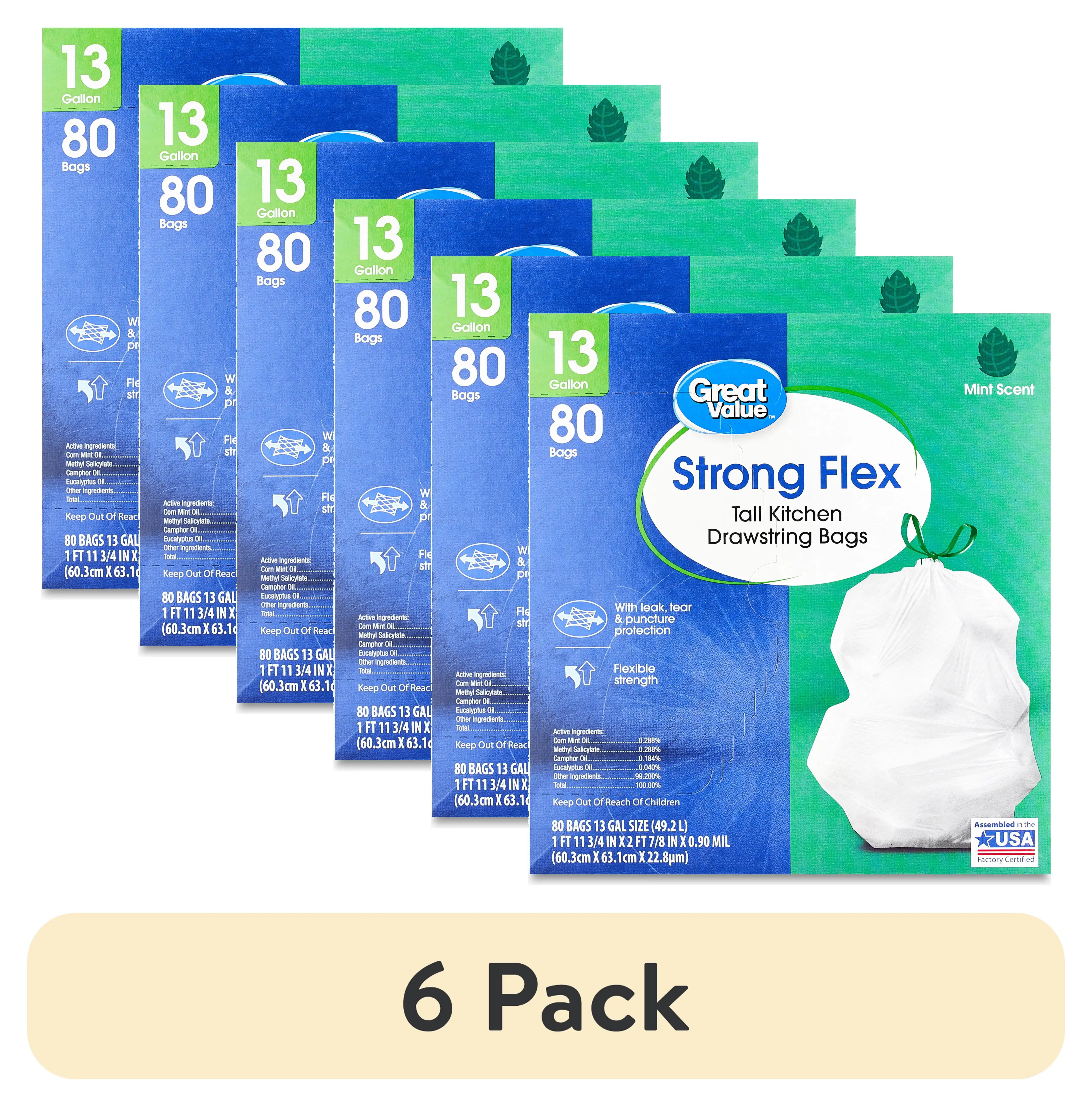 (6 Pack) Strong Flex 13 Gallon Tall Kitchen Drawstring Bags, Mint Scent, 80 Count
(6 Pack) Strong Flex 13 Gallon Tall Kitchen Drawstring Bags, Mint Scent, 80 Count