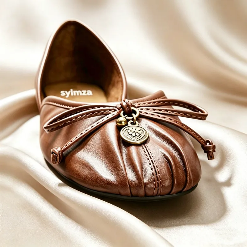 High Quality Brown Bow Detail Ballet Flats Women Novelty Soft Leather Pleated Loafers for Ladies Light Comfortable Women's Shoes
High Quality Brown Bow Detail Ballet Flats Women Novelty Soft Leather Pleated Loafers for Ladies Light Comfortable Women's Shoes