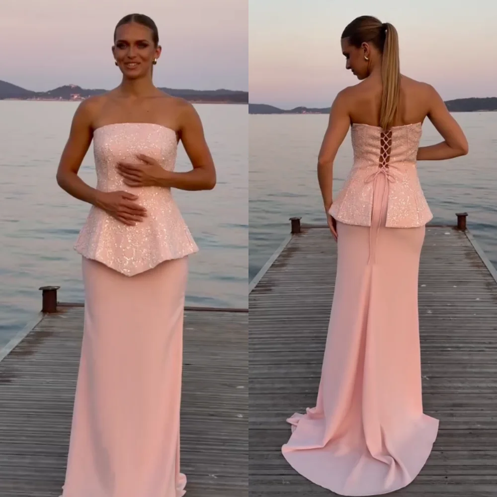 Customized Jersey Sequined Strapless Lace-up Trumpet Long Dresses Bespoke Occasion Women's Evening Party Gown Charming Sexy
Customized Jersey Sequined Strapless Lace-up Trumpet Long Dresses Bespoke Occasion Women's Evening Party Gown Charming Sexy