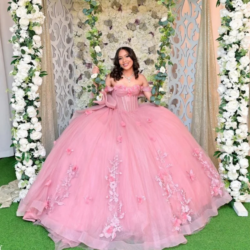 Pink Quinceanera Dress crystal Decal Long tail glitter 3D flower decal Big Bow Vestidos De 15 Quinceanera Customize
Pink Quinceanera Dress crystal Decal Long tail glitter 3D flower decal Big Bow Vestidos De 15 Quinceanera Customize