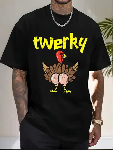 Men Tshirt Turkey Butt Funny Thanksgiving Twerk Dance Pun Gift T-Shirt - Cute Graphic Tee for Men Women 100% Cotton