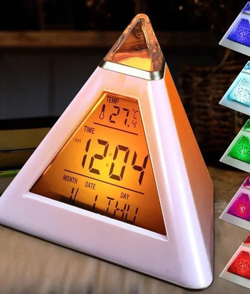 LED Triangular Pyramid Clock – 7-color mood LED alarm with perpetual calendar, temperature display and timer in one sleek pyrami
LED Triangular Pyramid Clock – 7-color mood LED alarm with perpetual calendar, temperature display and timer in one sleek pyrami