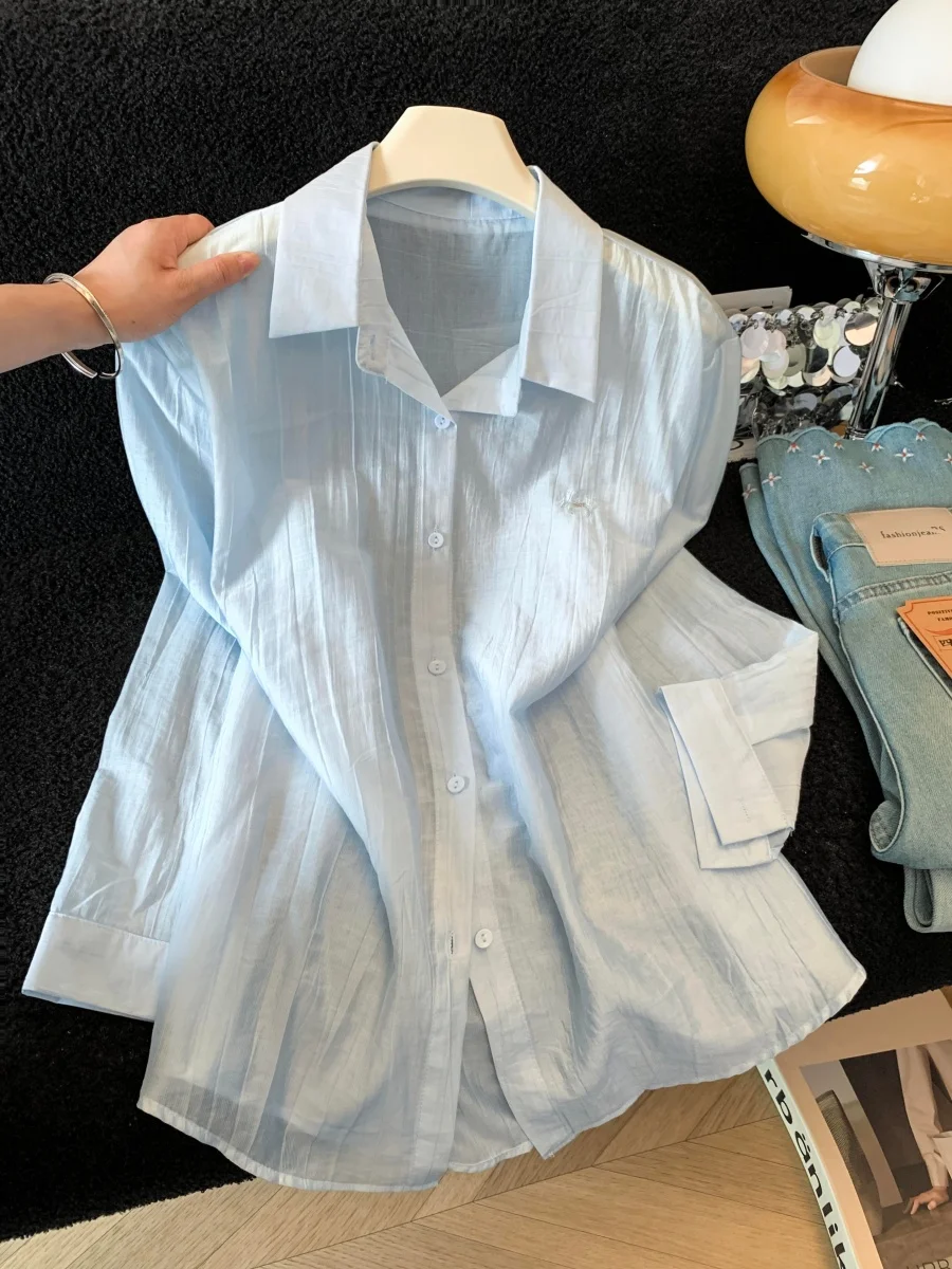 Blue Long Sleeve Collared Shirt Jacket Women's Summer New Style Thin Embroidered Sun Protection Open Cardigan Top
Blue Long Sleeve Collared Shirt Jacket Women's Summer New Style Thin Embroidered Sun Protection Open Cardigan Top