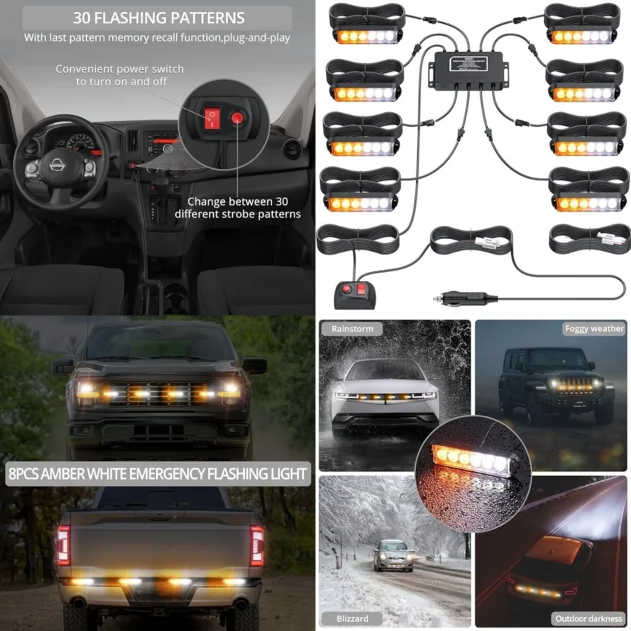 8PCS 6LED Surface Mount Strobe Lights Kit for Trucks, 30 Flash Modes Amber White Grill Grille Emergency Warning Flashing Hazard
8PCS 6LED Surface Mount Strobe Lights Kit for Trucks, 30 Flash Modes Amber White Grill Grille Emergency Warning Flashing Hazard