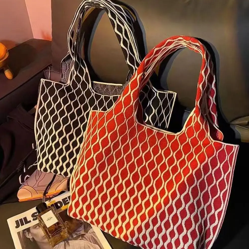 Reusable Double Knit Tote Bag Fashion High Capacity Hand-woven Bag Fashion Women Student Shopping Plaid Knot Wrist Bag
Reusable Double Knit Tote Bag Fashion High Capacity Hand-woven Bag Fashion Women Student Shopping Plaid Knot Wrist Bag