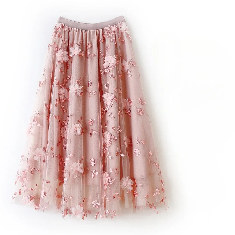 New in A-Line High Waist Embroidery 3D Flower Tulle Midi Skirt Women Spring Summer Pink Chic Elegant Mesh Party Long Skirt
New in A-Line High Waist Embroidery 3D Flower Tulle Midi Skirt Women Spring Summer Pink Chic Elegant Mesh Party Long Skirt