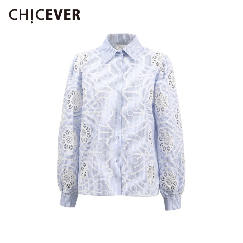 CHICEVER Elegant Embroidery Hollow Out Shirt for Women Lapel Long Sleeve Patchwork Single Breasted Blouse Female Spring Clothes
CHICEVER Elegant Embroidery Hollow Out Shirt for Women Lapel Long Sleeve Patchwork Single Breasted Blouse Female Spring Clothes
