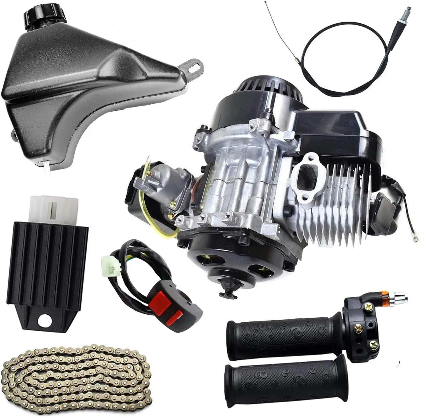 47cc 49cc 2-Stroke Engine Motor & Gas Fuel Tank & Chain & Handlebar Kit for Mini Pocket Scooter Dirt Bikes ATV Quad
47cc 49cc 2-Stroke Engine Motor & Gas Fuel Tank & Chain & Handlebar Kit for Mini Pocket Scooter Dirt Bikes ATV Quad