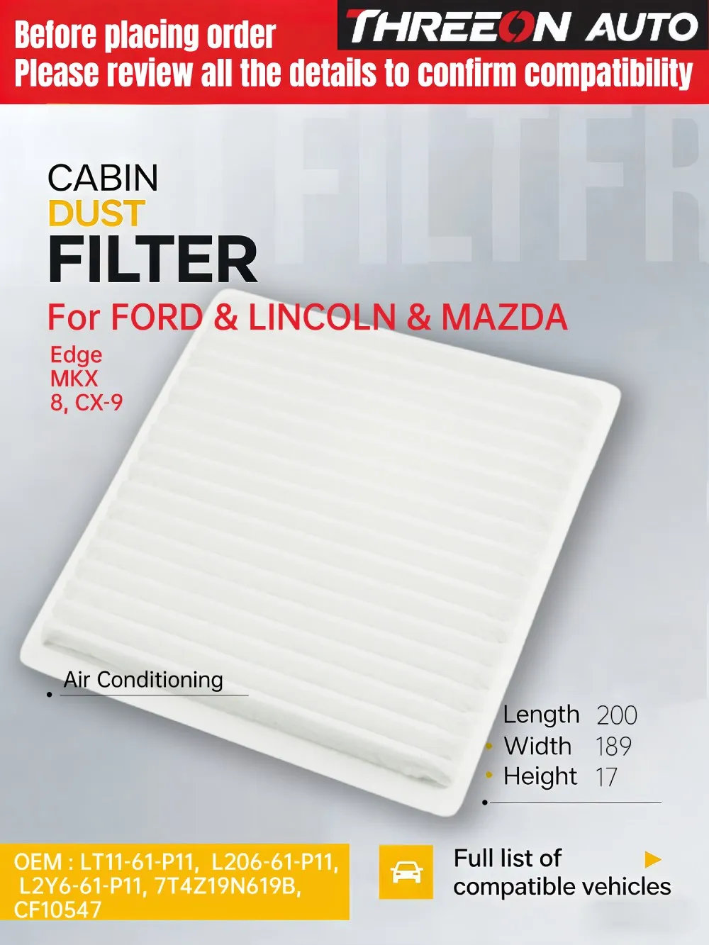 For Ford Edge 2007-2015 WESTGUARD Activated Carbon Cabin Air Filter MK3080 7T4Z19N619B CF10547
For Ford Edge 2007-2015 WESTGUARD Activated Carbon Cabin Air Filter MK3080 7T4Z19N619B CF10547