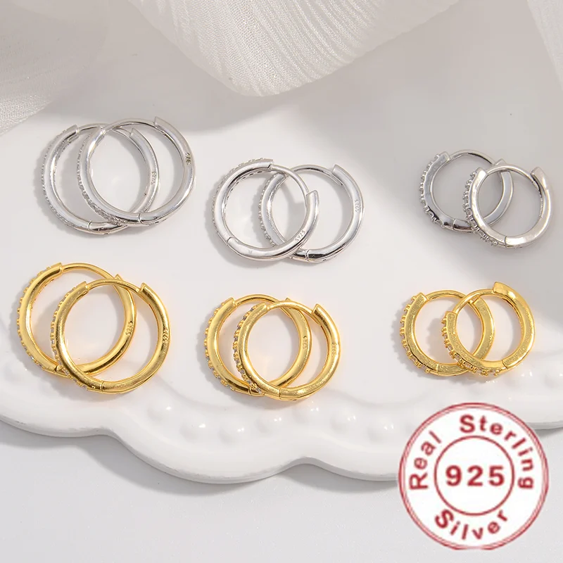 925 Sterling Silver Solid Small Stackable Hoop Earrings Zircon Stone Round Tiny Ear Aretes Hoops For Women S925 Jewelry SE15
925 Sterling Silver Solid Small Stackable Hoop Earrings Zircon Stone Round Tiny Ear Aretes Hoops For Women S925 Jewelry SE15