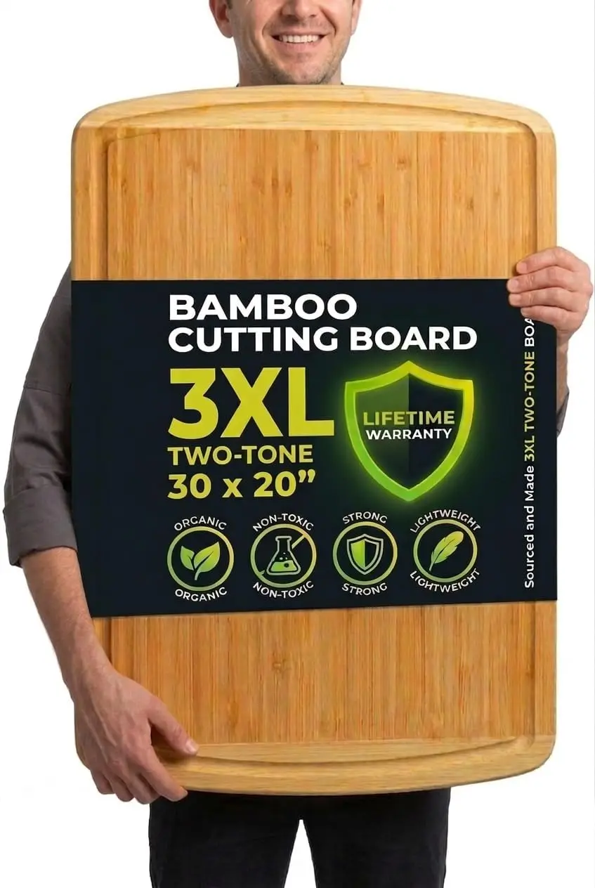 Extra Large Wood Cutting Board 30x20, Organic Bamboo Chopping Block for Carving Turkey, Brisket & BBQ
Extra Large Wood Cutting Board 30x20, Organic Bamboo Chopping Block for Carving Turkey, Brisket & BBQ