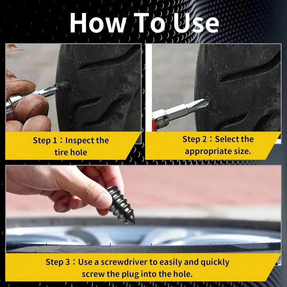 PCS Tire Repair Rubber Nails Kit With 2 Sizes, Tire Repair Kit Fast SelfService Tire Repair Tools, Screw In Tire Repair Plugs W
PCS Tire Repair Rubber Nails Kit With 2 Sizes, Tire Repair Kit Fast SelfService Tire Repair Tools, Screw In Tire Repair Plugs W