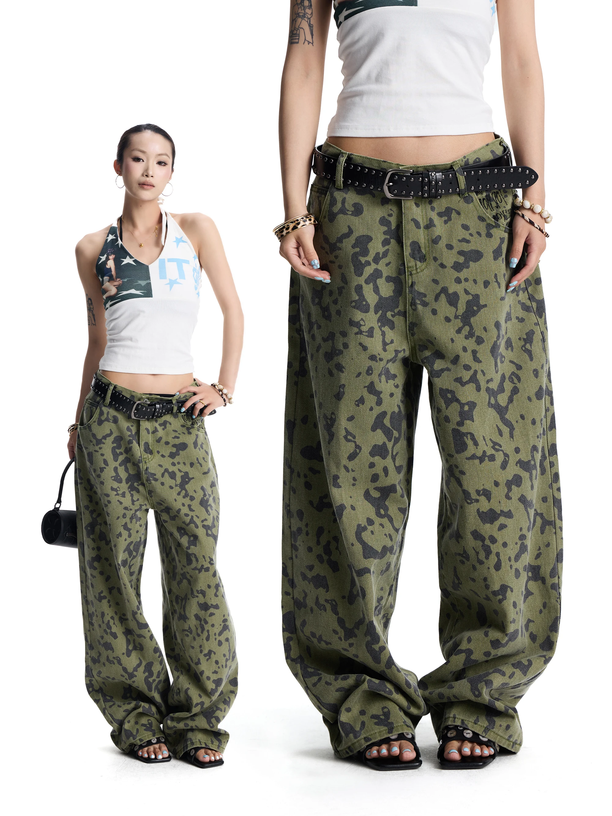 Low Waist Wide Leg Camouflage Jeans Slimming Drapey Casual Floor-Length Pants Unisex Cotton Natural Waist Button Closure
Low Waist Wide Leg Camouflage Jeans Slimming Drapey Casual Floor-Length Pants Unisex Cotton Natural Waist Button Closure