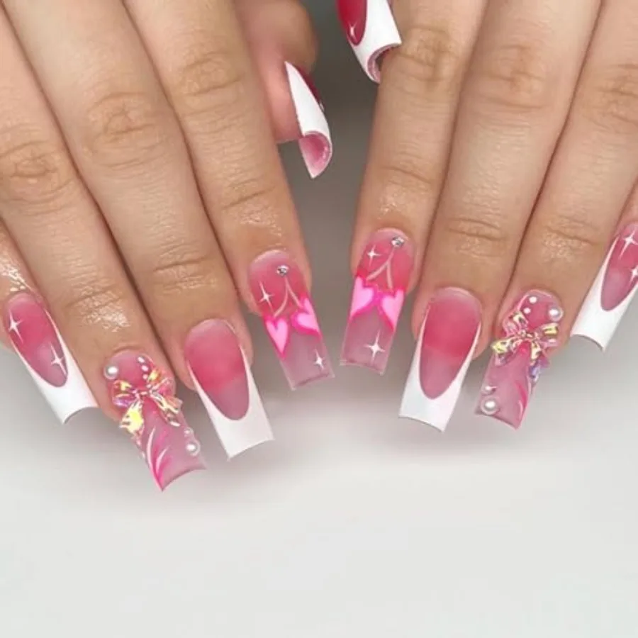 Pink French Press on Nails Cute Heart Fake Nails Tips Full Cover False Square Medium Nails for Women and Girls 24PCS
Pink French Press on Nails Cute Heart Fake Nails Tips Full Cover False Square Medium Nails for Women and Girls 24PCS
