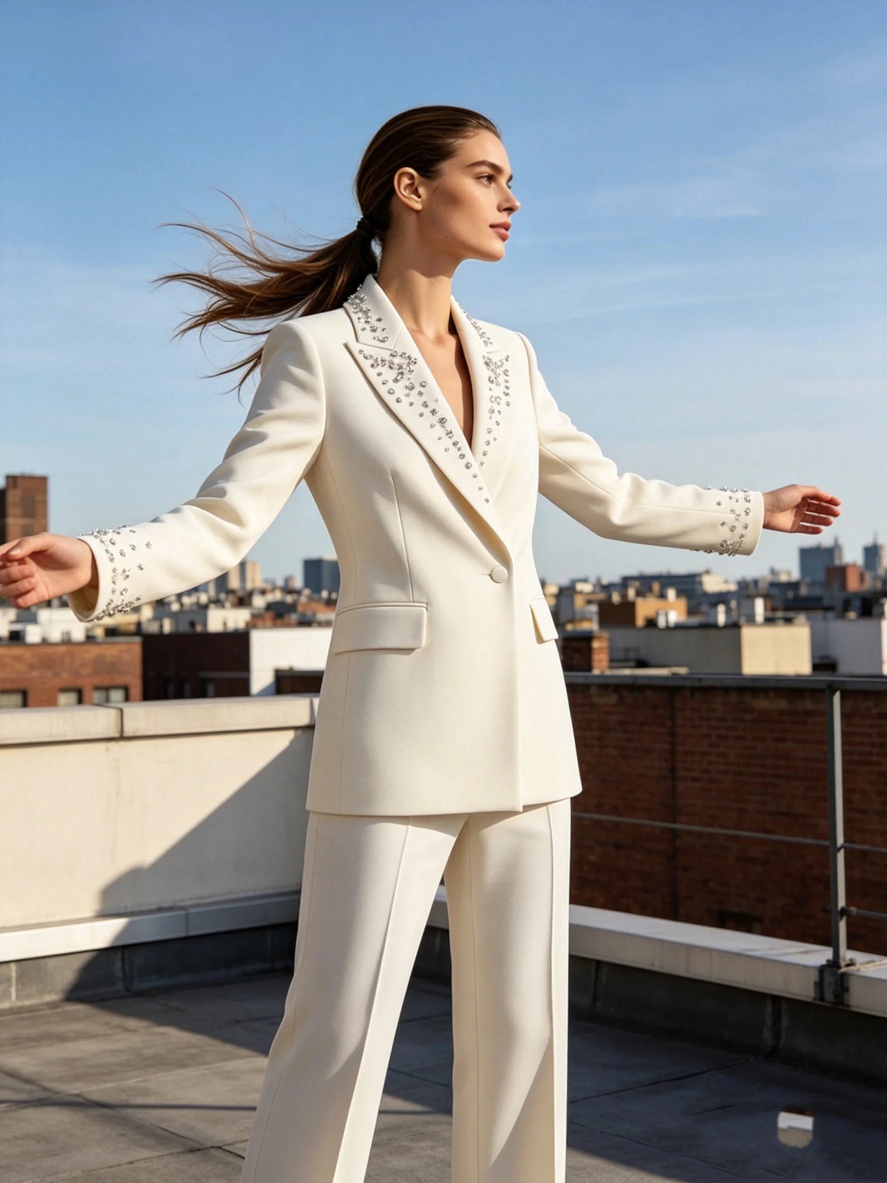 White Crystals Women Suit Set 2 Pcs Blazer Pants Spring Autumn Cotton Formal Office Lady Jacket Wedding Coat Customized
White Crystals Women Suit Set 2 Pcs Blazer Pants Spring Autumn Cotton Formal Office Lady Jacket Wedding Coat Customized