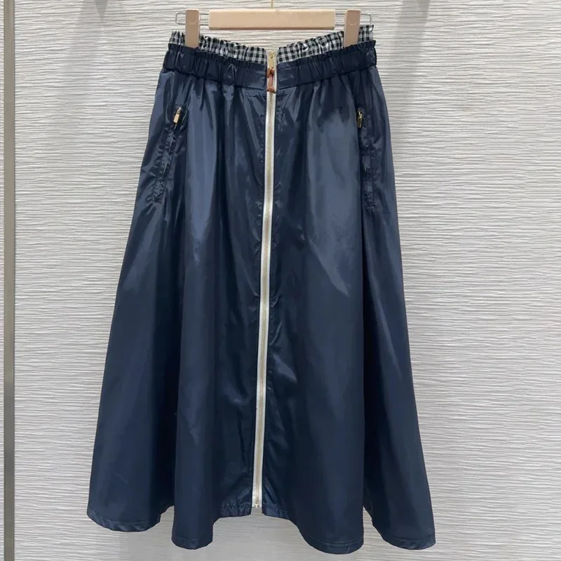 High quality Fashion Dark Blue Color A-Line Midi Skirt Women's Elastic Waist Slim Zipper Pockets Solid Color 2582123
High quality Fashion Dark Blue Color A-Line Midi Skirt Women's Elastic Waist Slim Zipper Pockets Solid Color 2582123