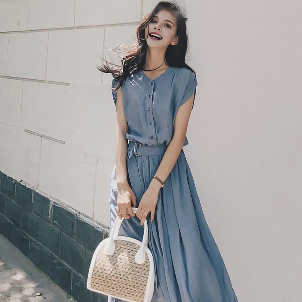 Women Long Dress Women Solid Color Long Dress Elegant A-line Midi Dress with Belted Waist Pleated Skirt Women's Summer for Slim
Women Long Dress Women Solid Color Long Dress Elegant A-line Midi Dress with Belted Waist Pleated Skirt Women's Summer for Slim