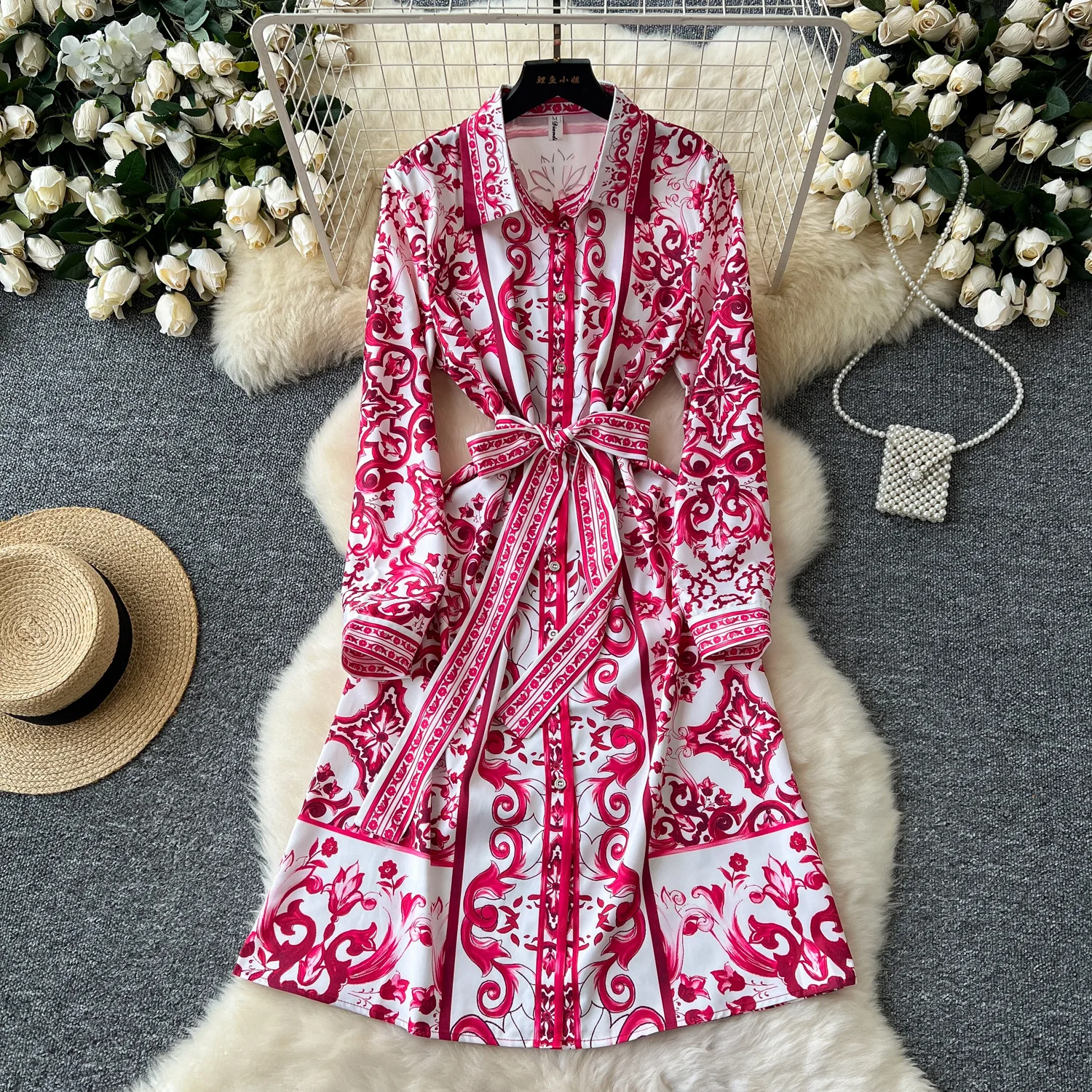 Retro Fashion Printed Dress Spring Women's Autumn Outfit Tied Waist Single Breasted Medium Length Shirt Streetwear Dress
Retro Fashion Printed Dress Spring Women's Autumn Outfit Tied Waist Single Breasted Medium Length Shirt Streetwear Dress
