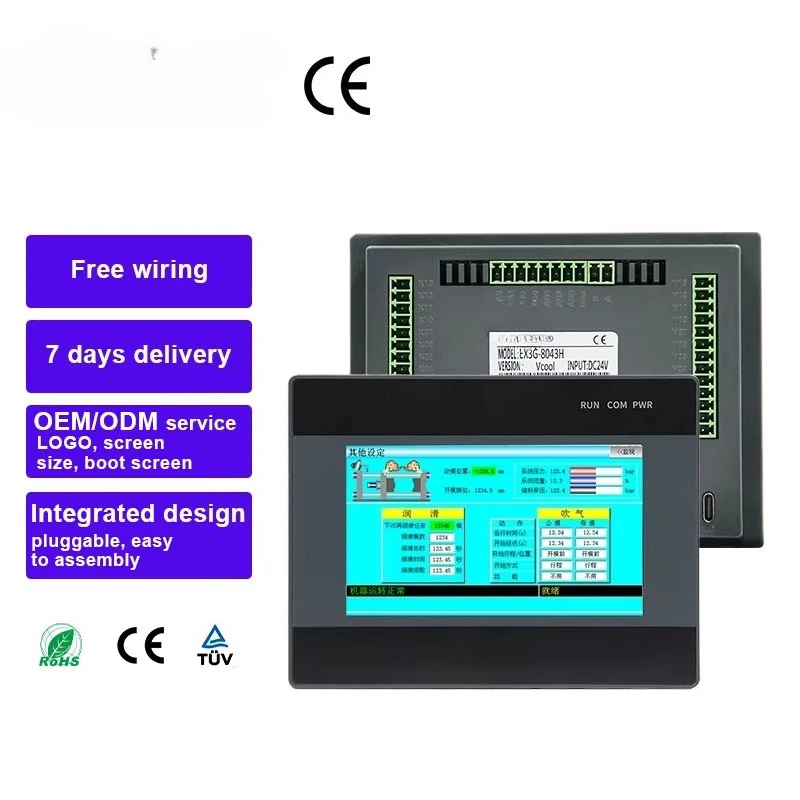 China Manufacture 4.3 Inch HMI/PLC All in One Controller | RS485/RS232/USB Port System for Air Compressor
China Manufacture 4.3 Inch HMI/PLC All in One Controller | RS485/RS232/USB Port System for Air Compressor