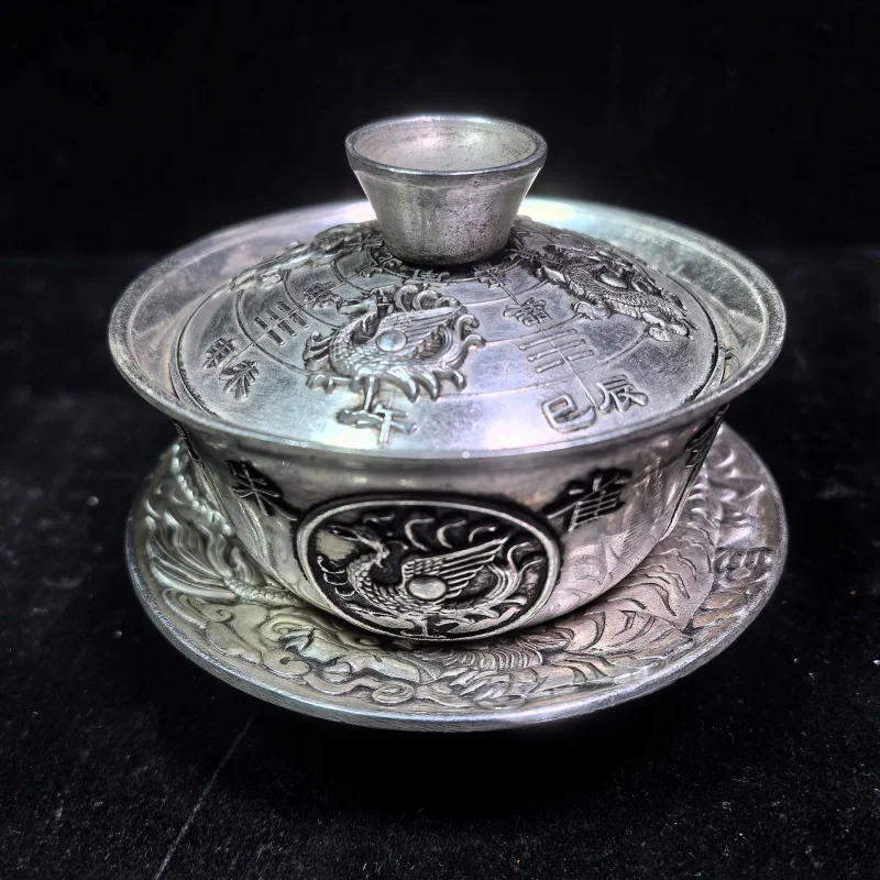 Ancient Crafts Four Mythical Beasts Cup Tea Set Pure Copper Silver-Plated Gaiwan Collectible Ornament Gift
Ancient Crafts Four Mythical Beasts Cup Tea Set Pure Copper Silver-Plated Gaiwan Collectible Ornament Gift