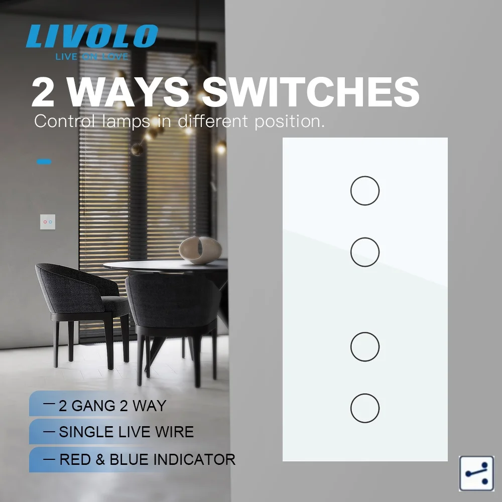 Livolo EU Standard Touch Switch Luxury Tempered Glass Panel 4 Gang 2 Way Wall Light Switch 220-250V 10A for Home Improvement
Livolo EU Standard Touch Switch Luxury Tempered Glass Panel 4 Gang 2 Way Wall Light Switch 220-250V 10A for Home Improvement