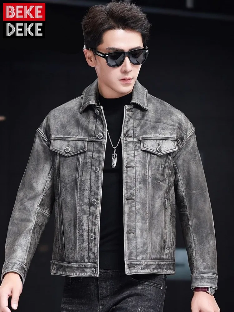 Мужская куртка из натуральной кожи в стиле панк, винтажное однобортное мотоциклетное короткое пальто, осенняя уличная одежда, облегающая верхняя одежда из коровьей кожи, мужская
Мужская куртка из натуральной кожи в стиле панк, винтажное однобортное мотоциклетное короткое пальто, осенняя уличная одежда, облегающая верхняя одежда из коровьей кожи, мужская