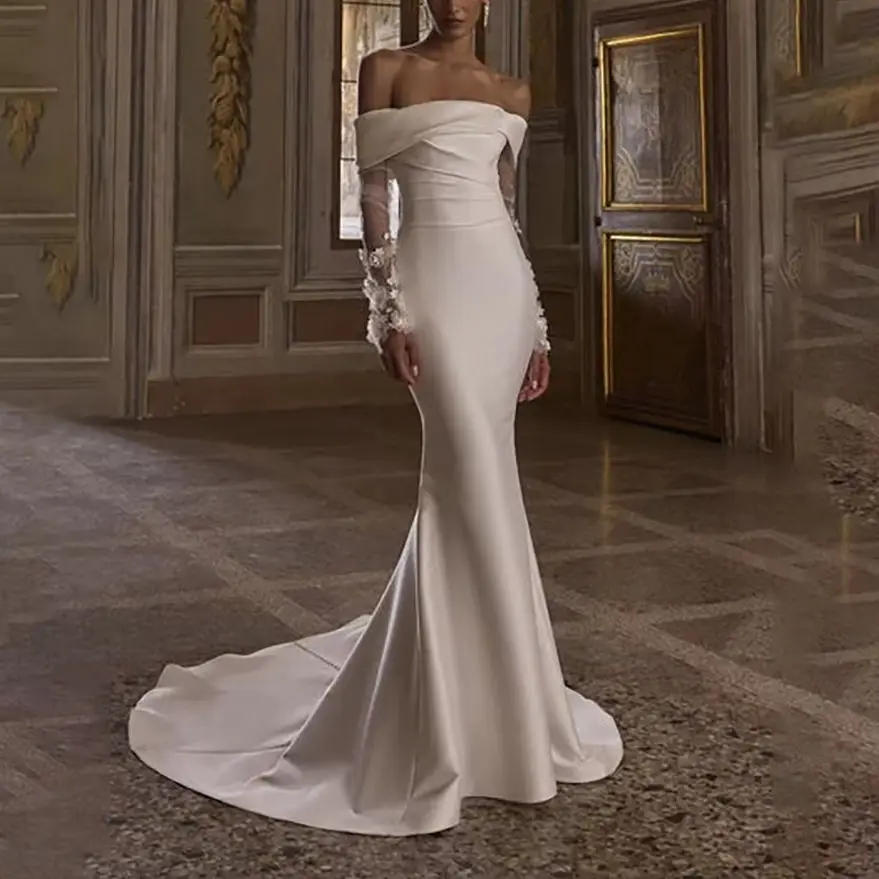Satin Wedding Dress Robe De Mariage Customized Off The Shoulder Boat Neck Pleat A Line Bride Bridal Gown Court Train
Satin Wedding Dress Robe De Mariage Customized Off The Shoulder Boat Neck Pleat A Line Bride Bridal Gown Court Train