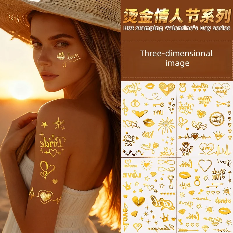 Waterproof Metallic Temporary Tattoos Women Gold Flash Fake Tattoo Sticker Heart Design Stickers for Valentine Wedding Body Art
Waterproof Metallic Temporary Tattoos Women Gold Flash Fake Tattoo Sticker Heart Design Stickers for Valentine Wedding Body Art