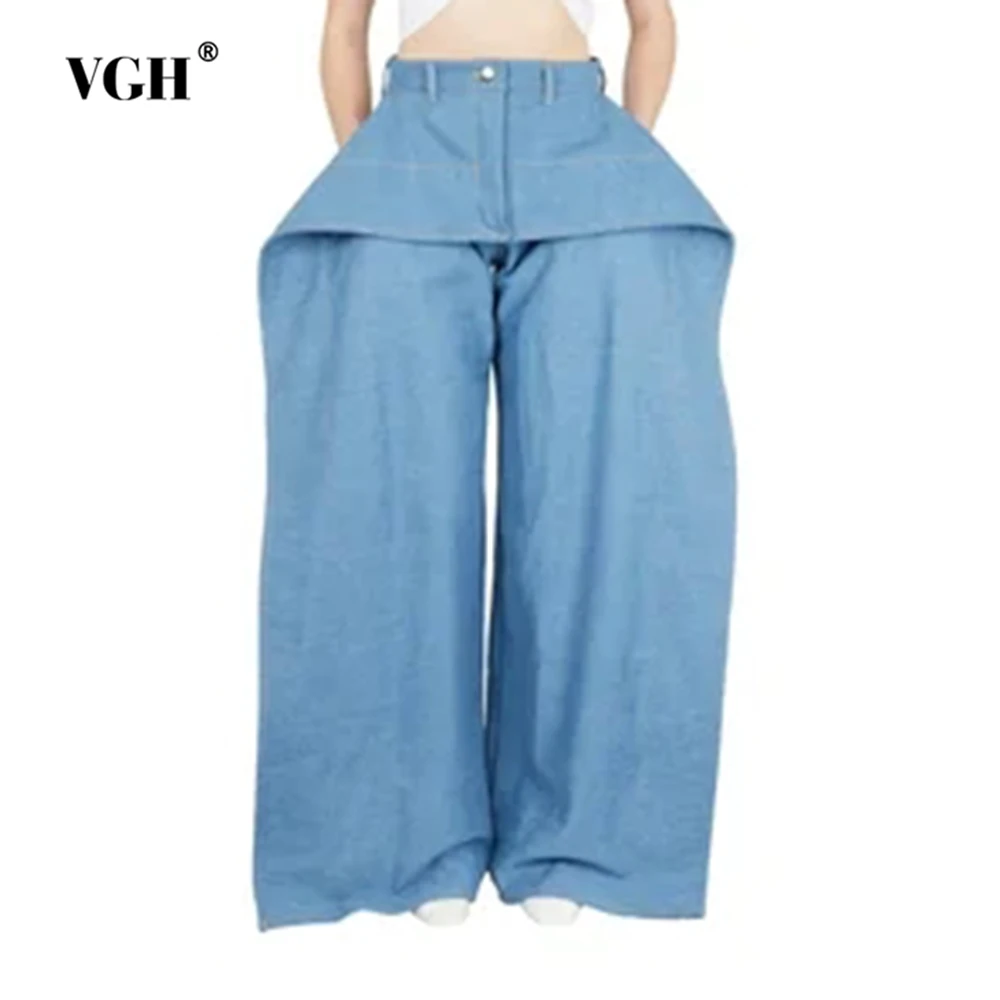 VGH Solid Spliced Button Loose Jeans For Women High Waist Patchwork Pockets Minimalist Casual Wide Leg Denim Pants Female New
VGH Solid Spliced Button Loose Jeans For Women High Waist Patchwork Pockets Minimalist Casual Wide Leg Denim Pants Female New